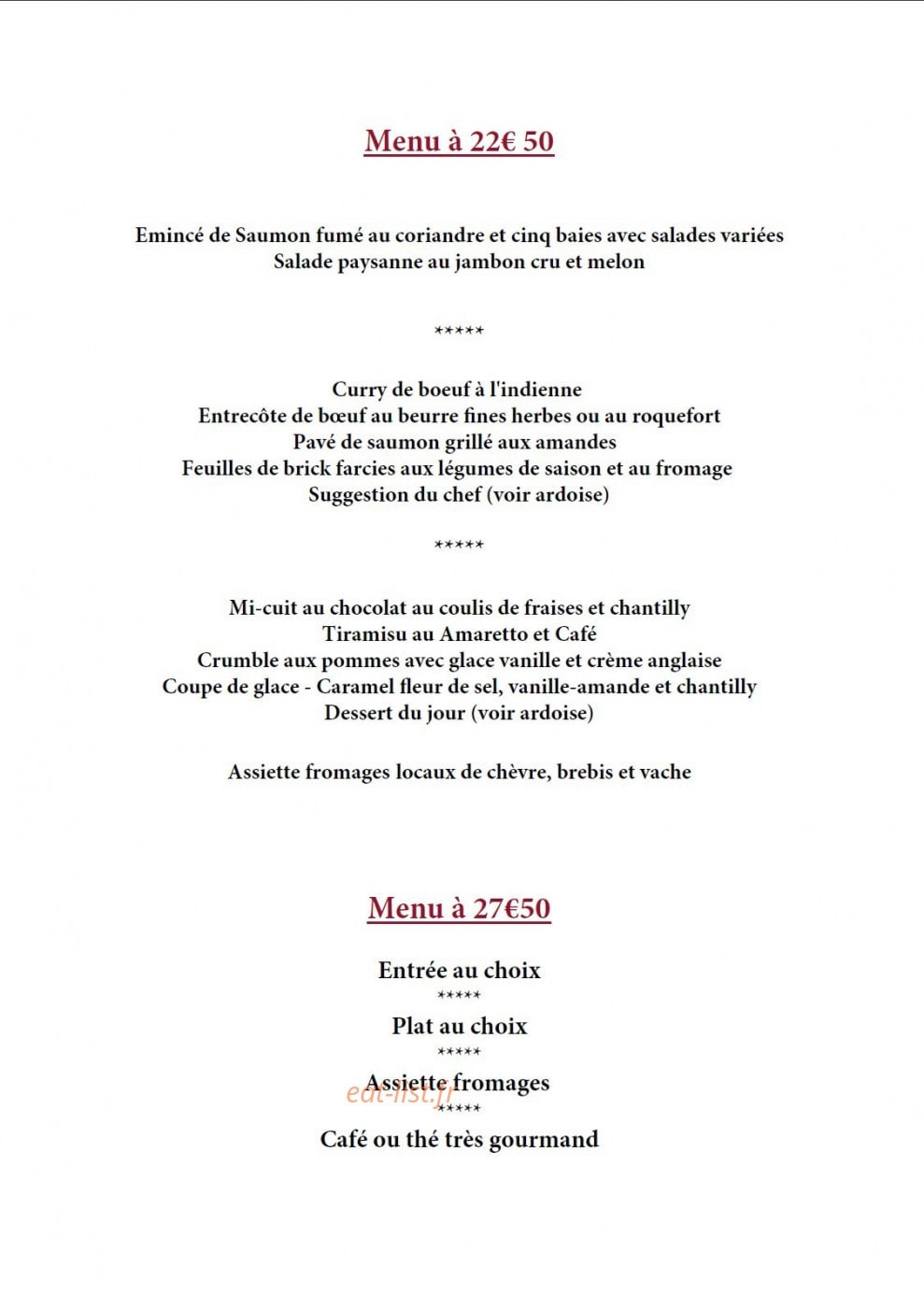 Restaurant Minuscule — carte page 2
