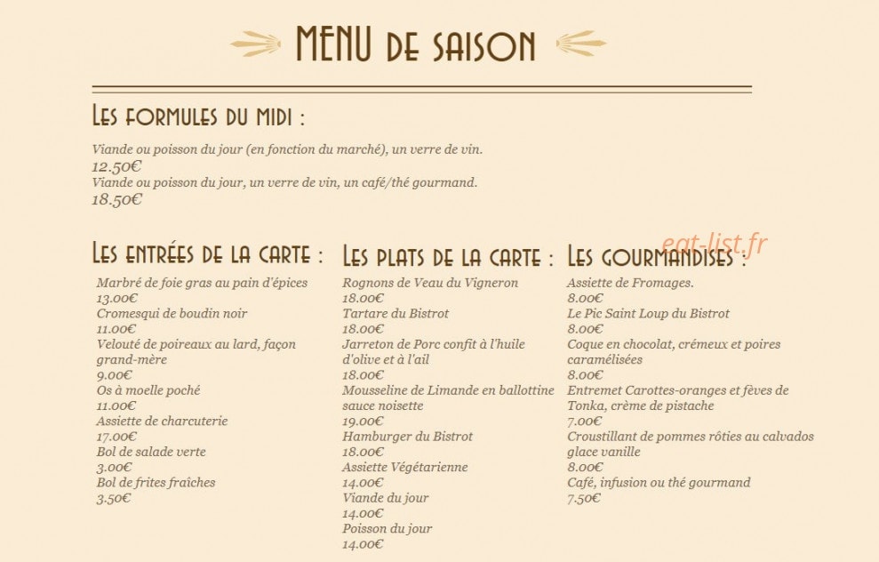 Bistrot Vinaigrette — carte page 1