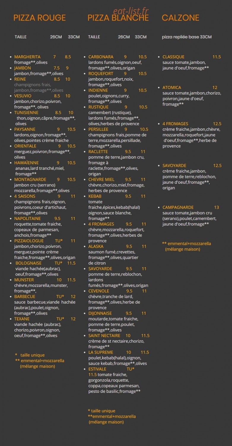 Le Pizzaiologue — carte page 1
