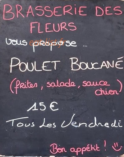 Carte et menu de Brasserie des Fleurs à Villeneuve les Maguelone — Exemple de menu