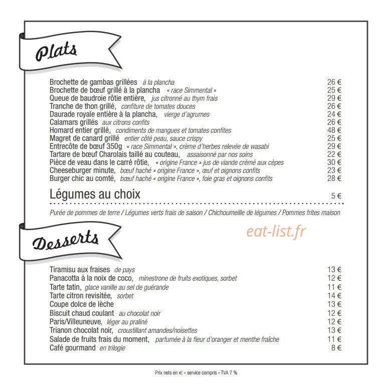 Carte et menu de Carre mer à Villeneuve les Maguelone — Les plats et desserts