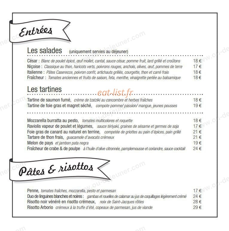 Carte et menu de Carre mer à Villeneuve les Maguelone — Les entrées, pates et rissotos