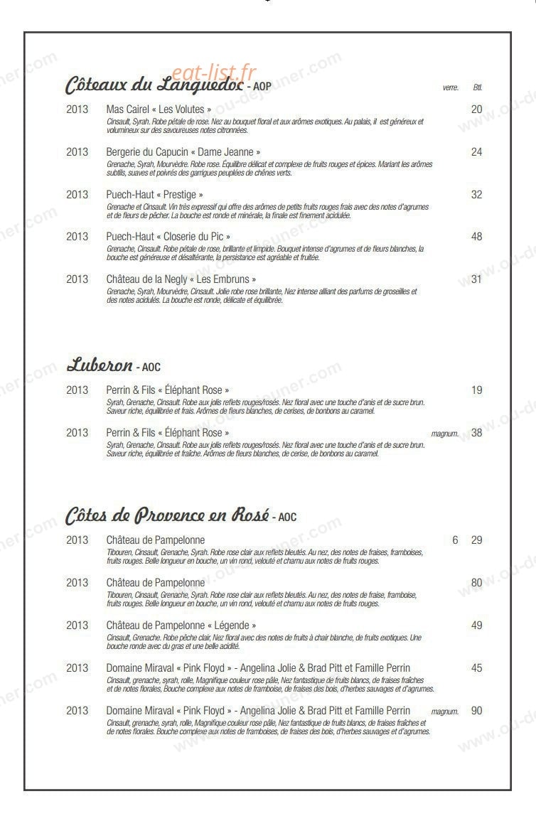 Carte et menu de Carre mer à Villeneuve les Maguelone — Les vins rosés suite