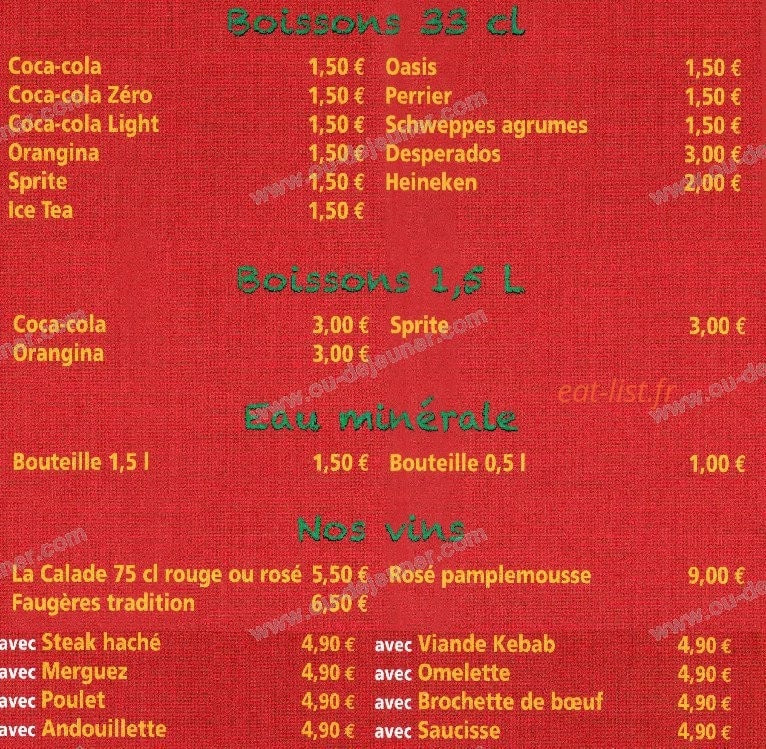Carte et menu de Chez Manu à Villeneuve les Maguelone — Les boissons, eau, vins