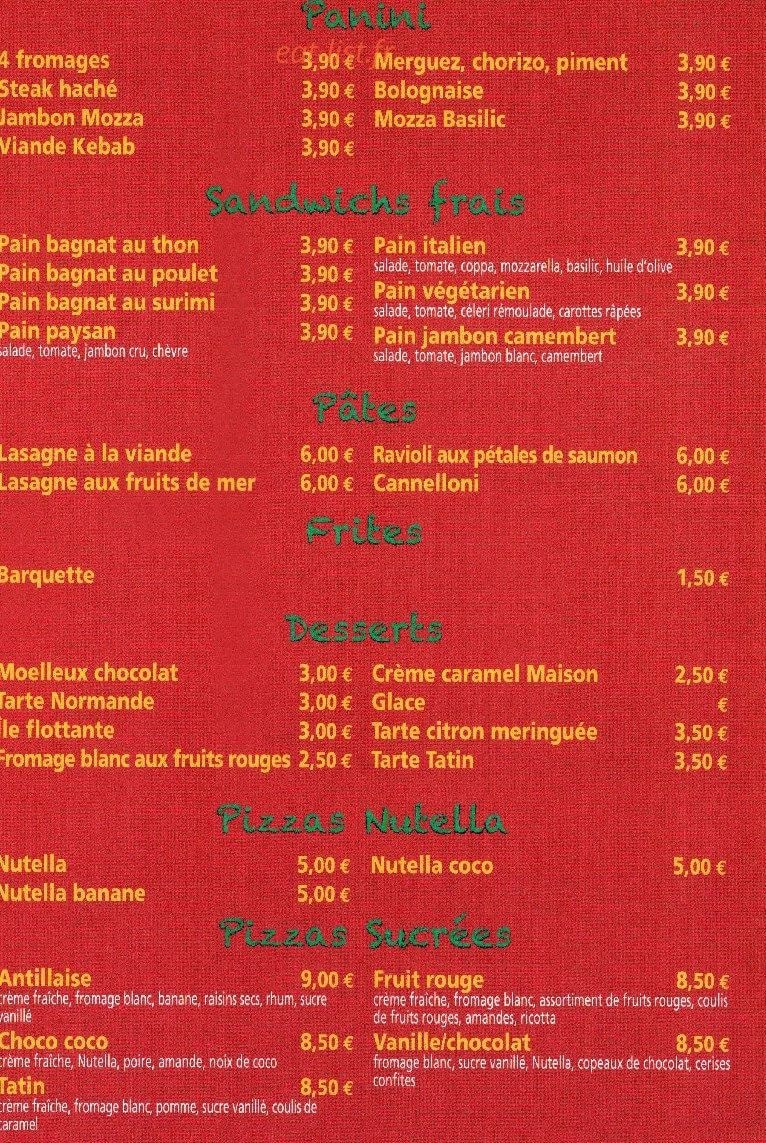 Carte et menu de Chez Manu à Villeneuve les Maguelone — Les paninis, sandwiches, pates...