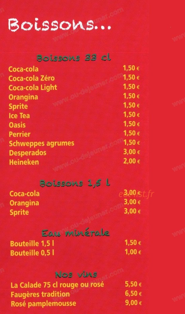 Carte et menu de Chez Manu à Villeneuve les Maguelone — Les boissons