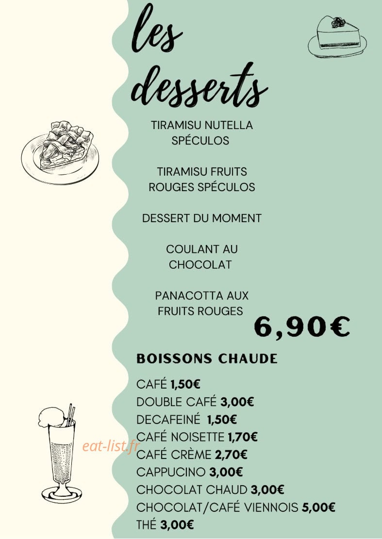 Carte et menu de La Guinguette de Roger et Fifi à Villeneuve les Maguelone — Les desserts et boissons chaudes