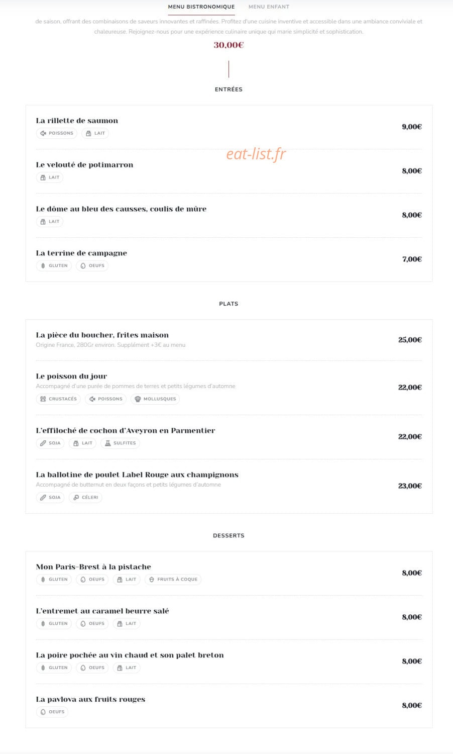Chez Eddy — carte page 1