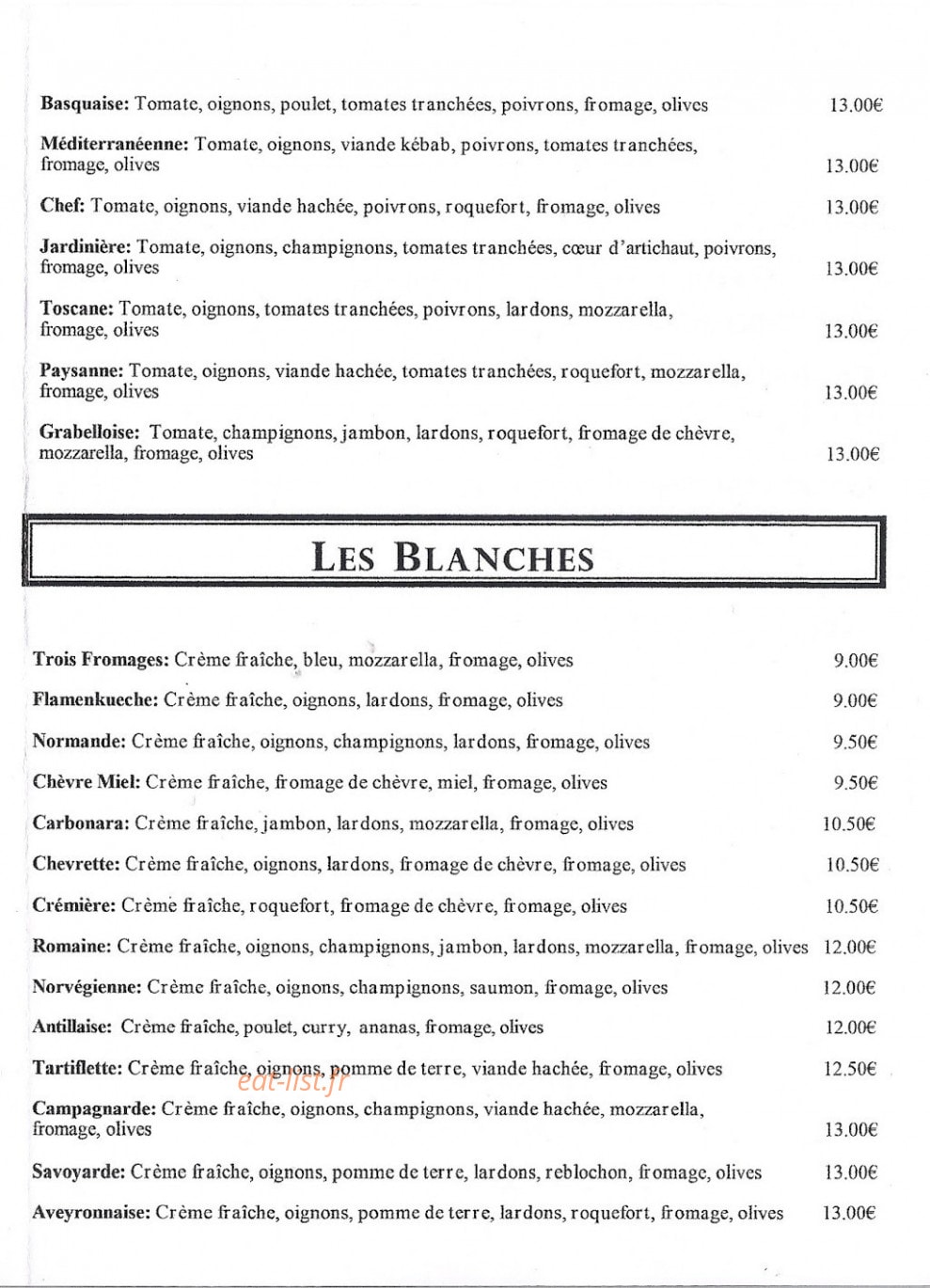 Antoin’Pizza — carte page 2