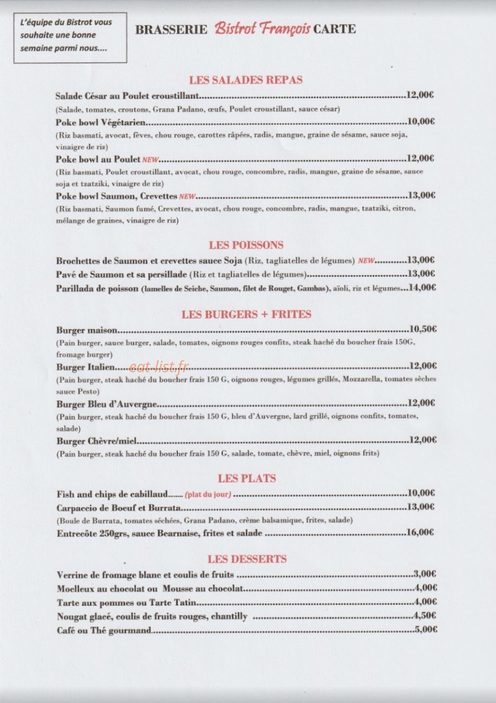 Bistrot Francois — carte page 1