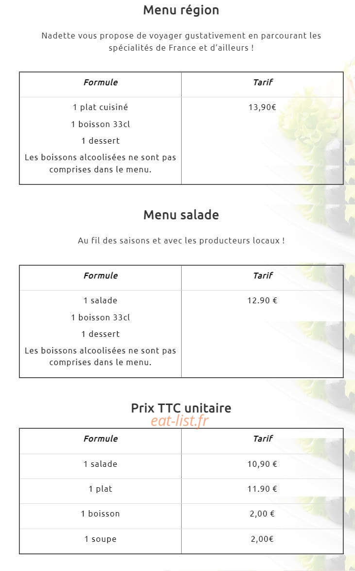 Chez Nadette — carte page 1