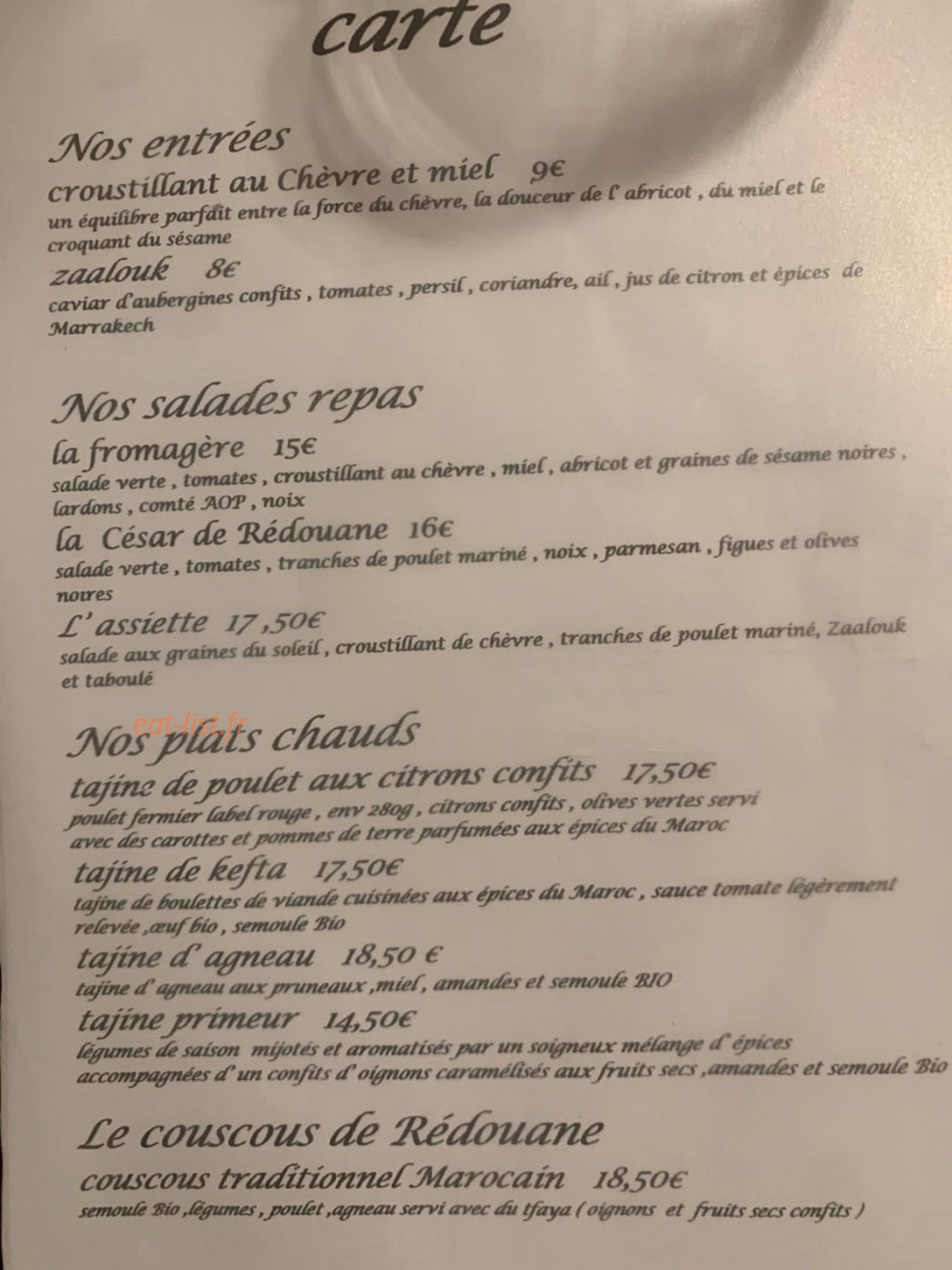 La Table De Rédouane — carte page 1