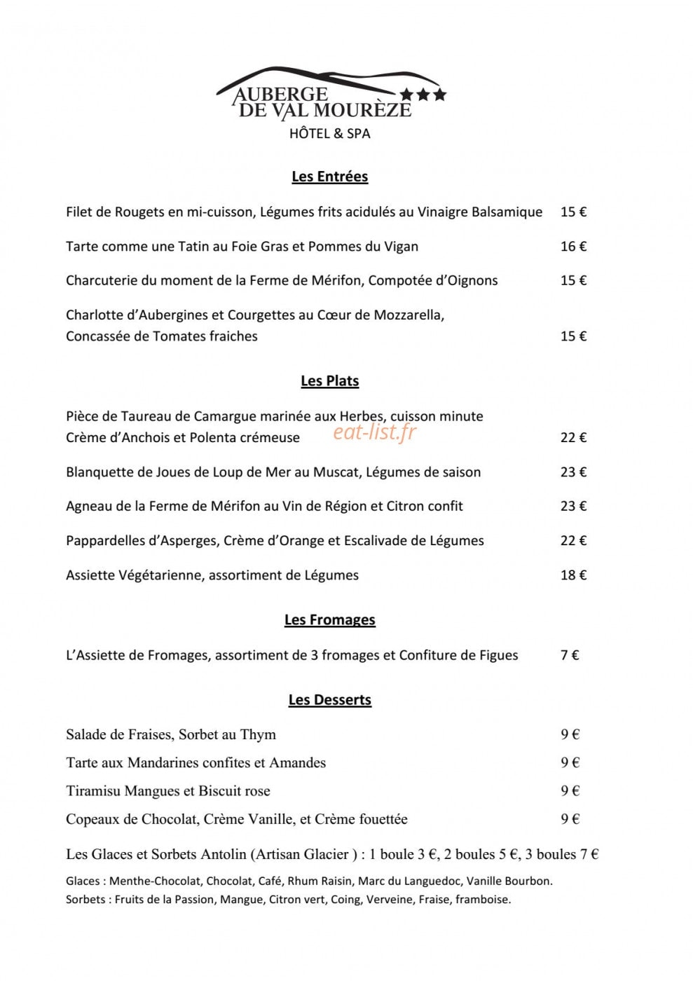Auberge de Val Mourèze — carte page 1