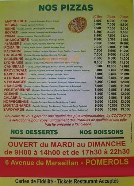Le coconut's — carte page 1