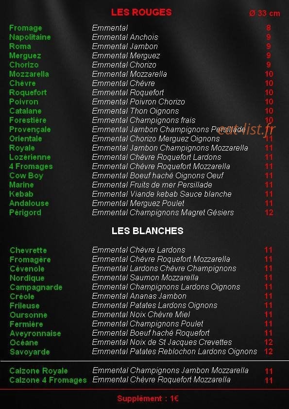 Bianca Pizza — carte page 1