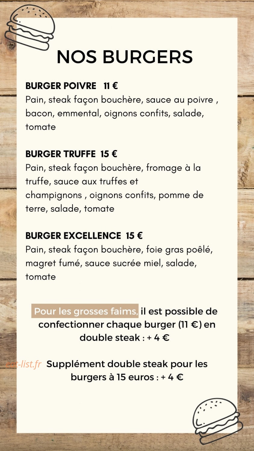 Ô Bar à Burgers — carte page 3