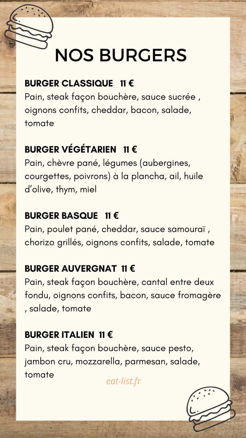 Ô Bar à Burgers — carte page 2