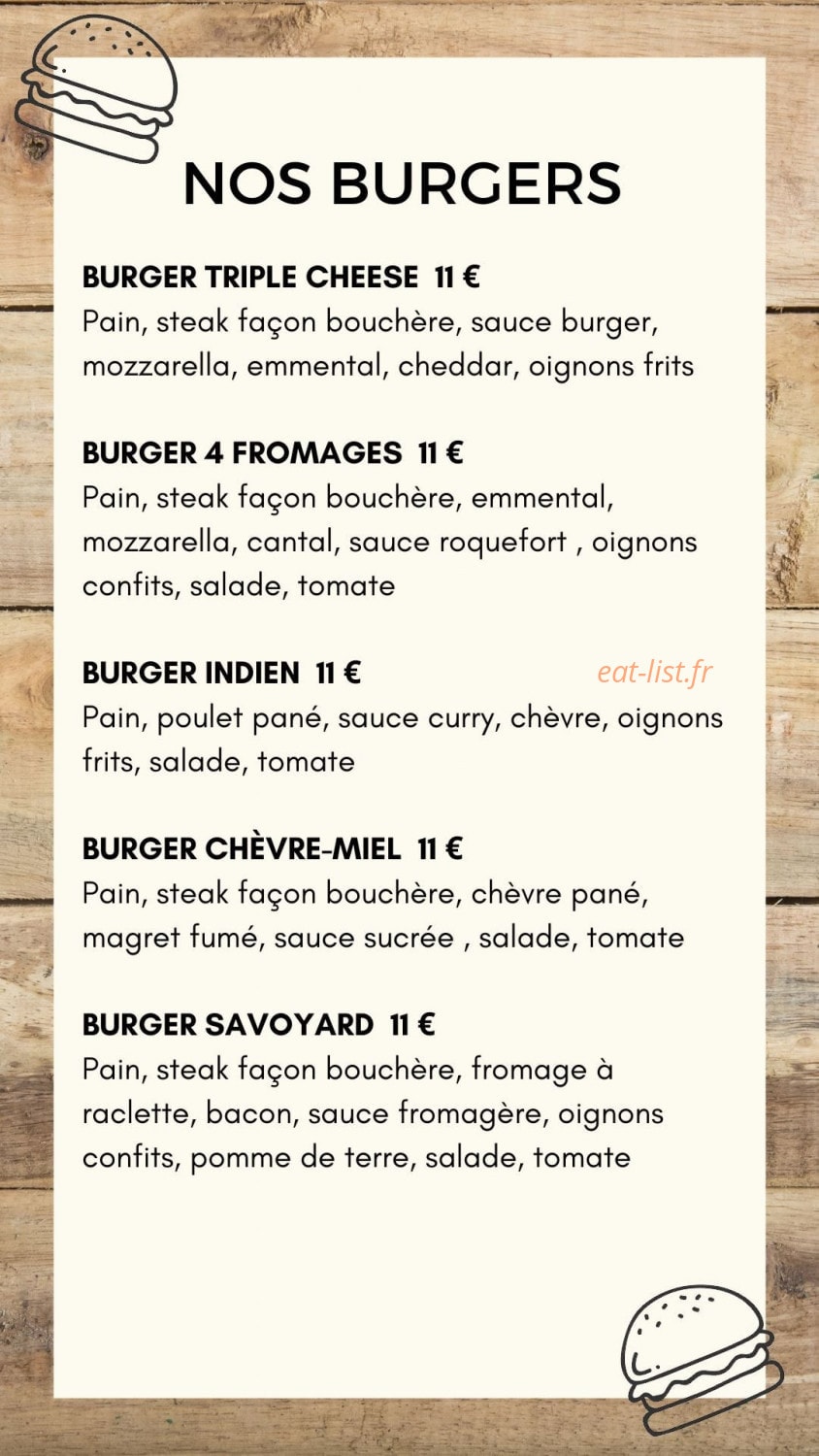 Ô Bar à Burgers — carte page 1
