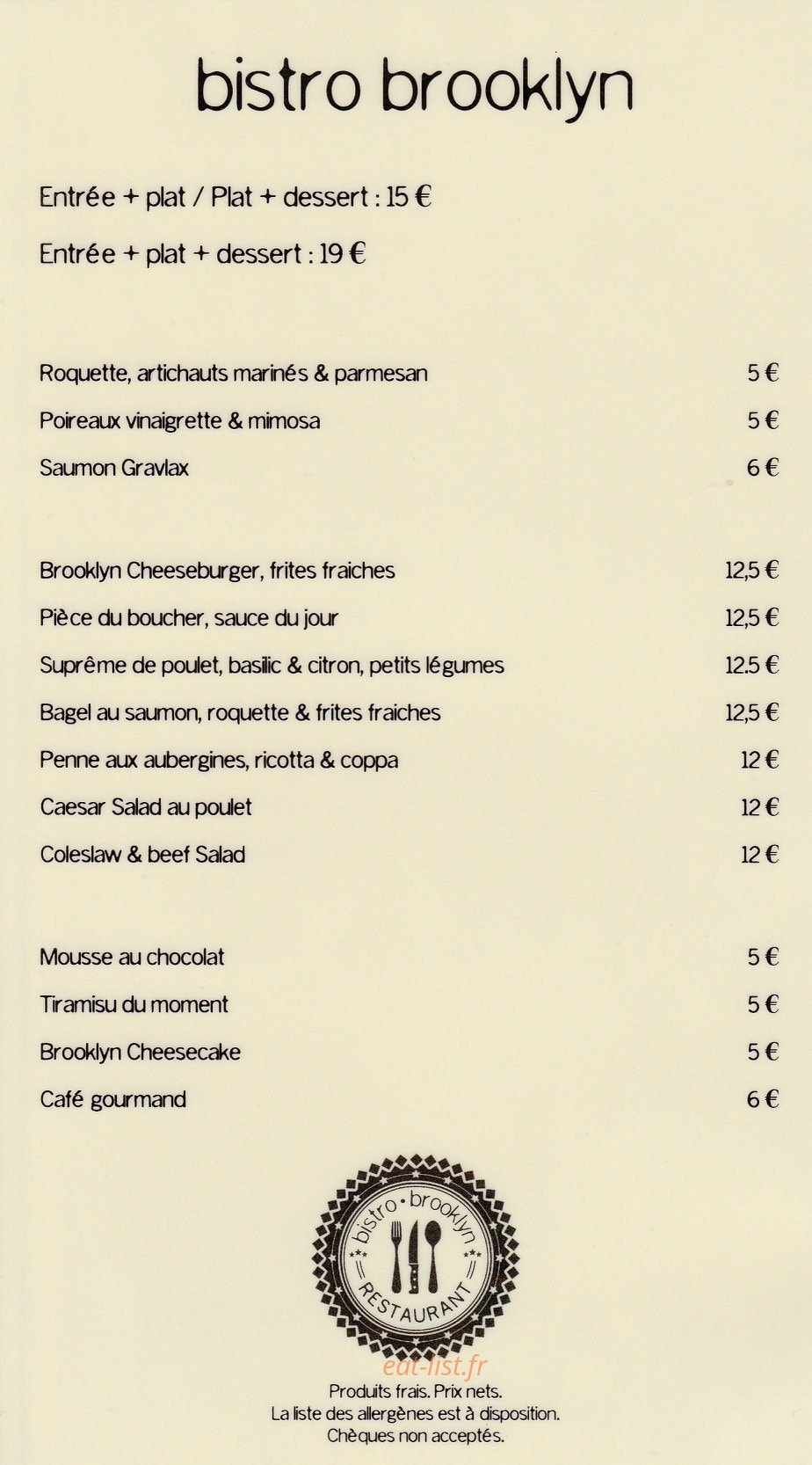 Bistro Brooklyn — carte page 1