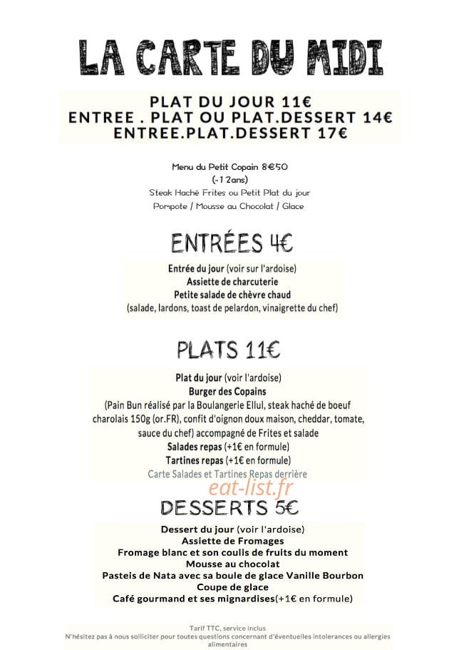 La Table Des Copains — carte page 1