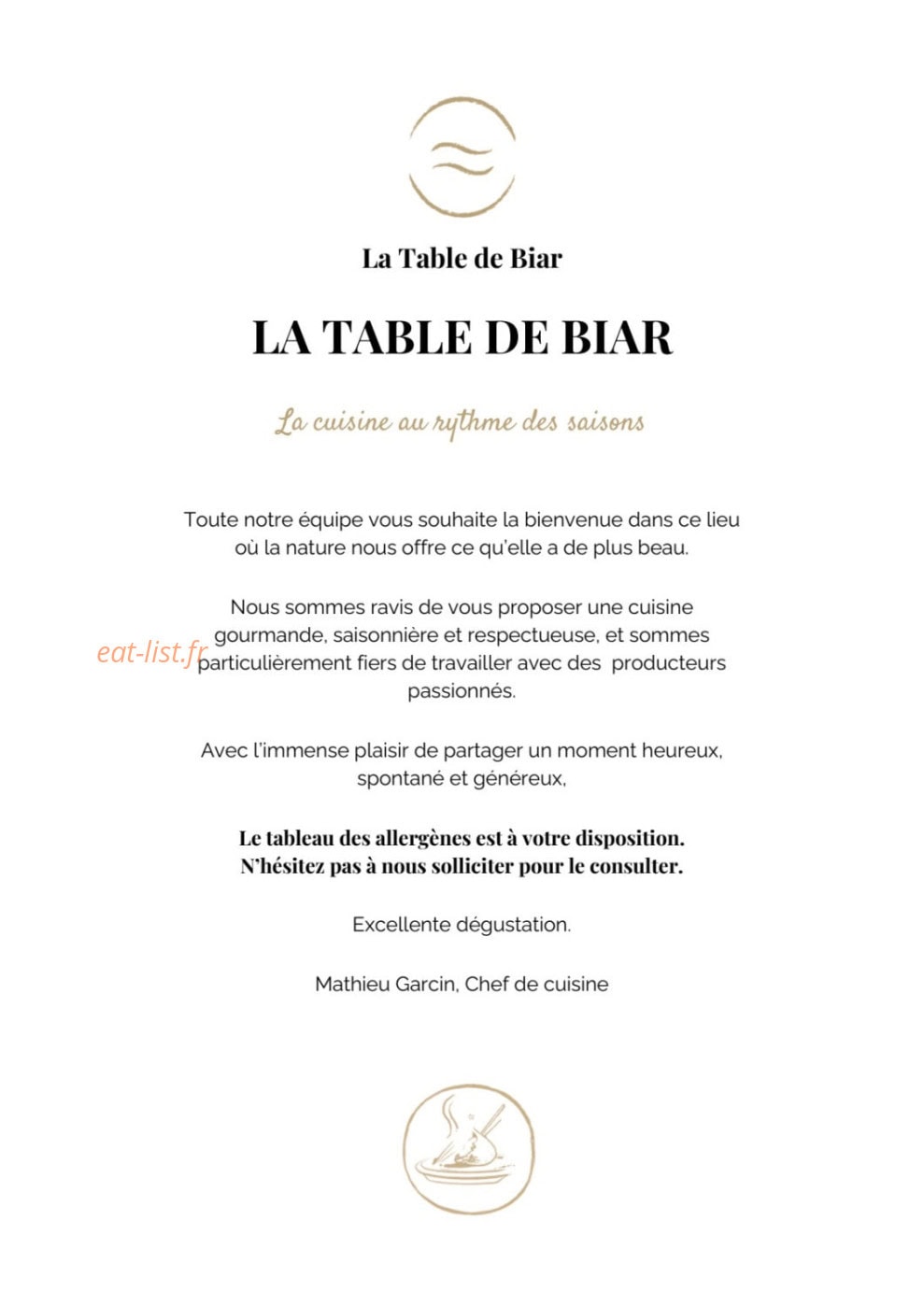 La Table de Biar — carte page 1