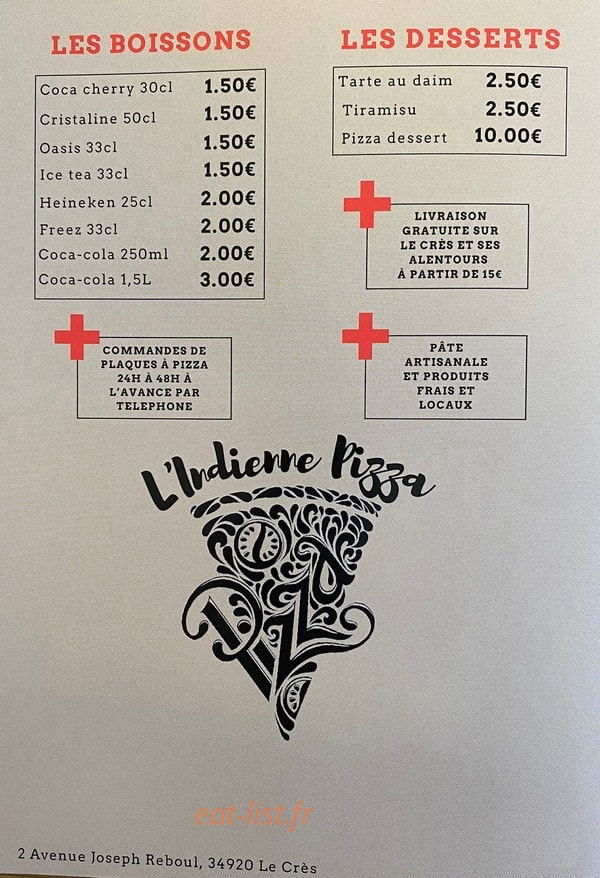L'indienne Pizza — carte page 4