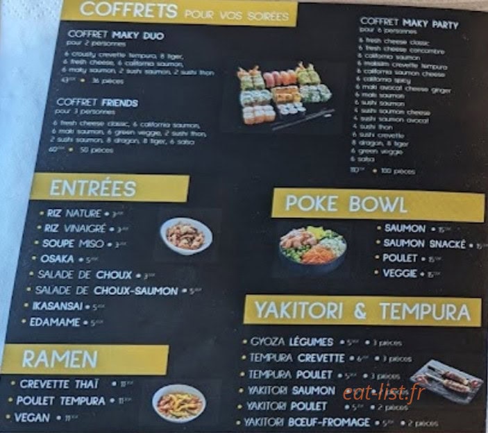 Maky Sushi — carte page 1