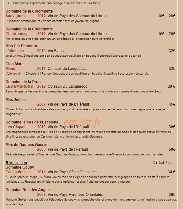Le Bistrot d'Ariane — carte page 9