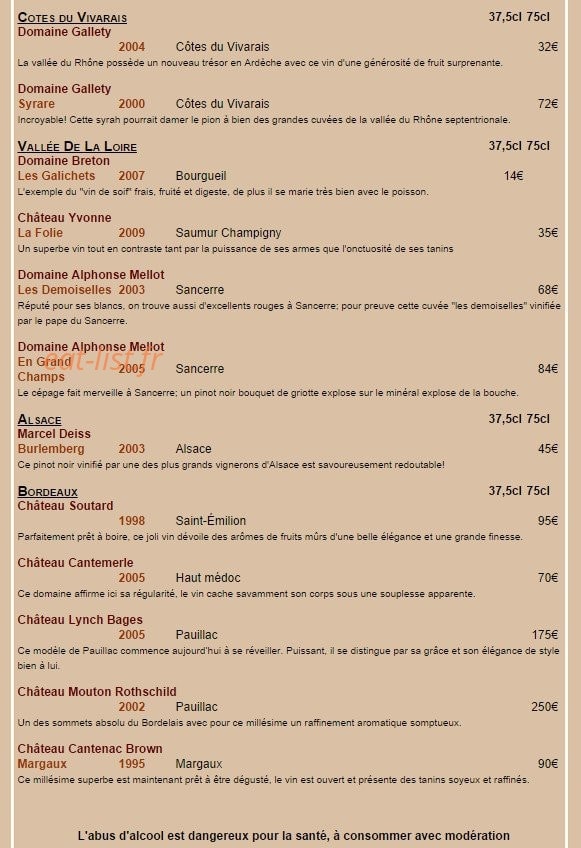 Le Bistrot d'Ariane — carte page 8