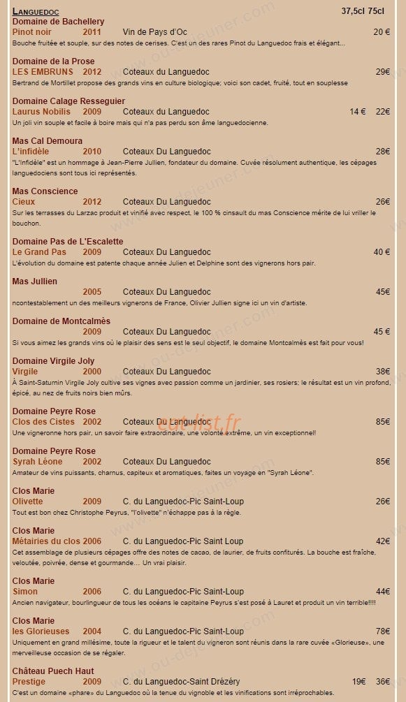 Le Bistrot d'Ariane — carte page 2