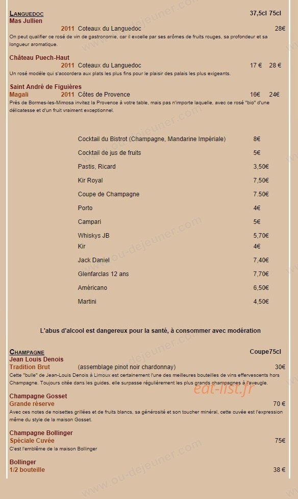 Le Bistrot d'Ariane — carte page 12