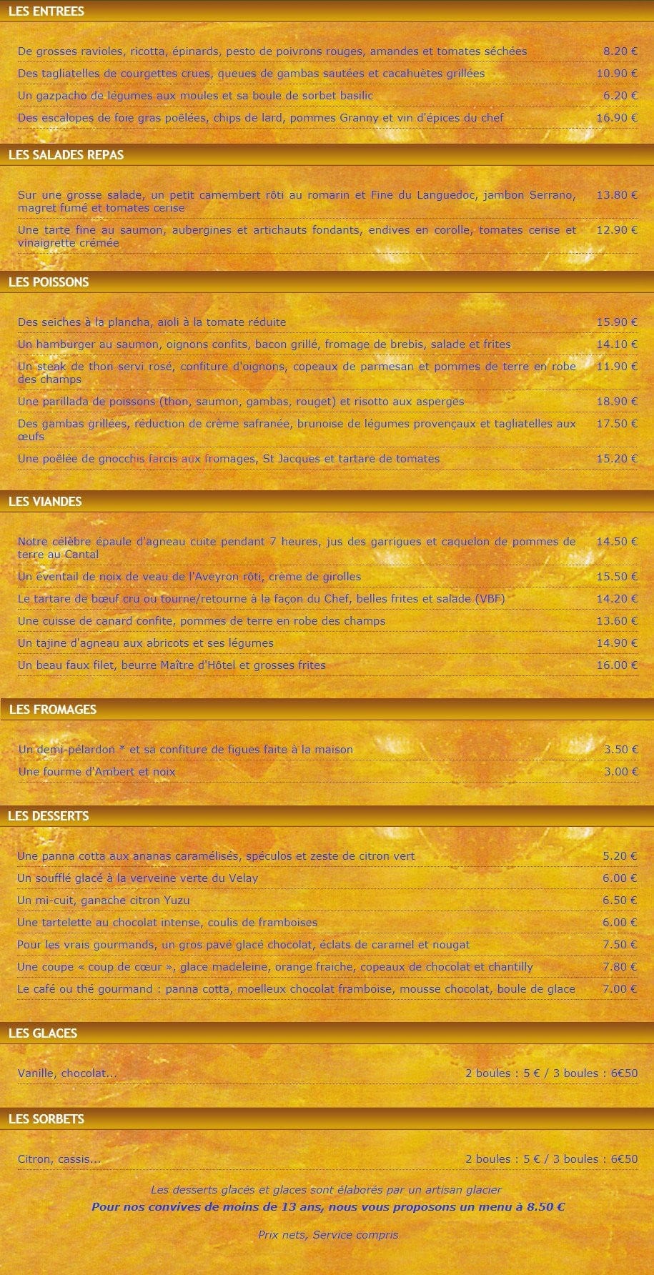 Les Cuisiniers Vignerons — carte page 1
