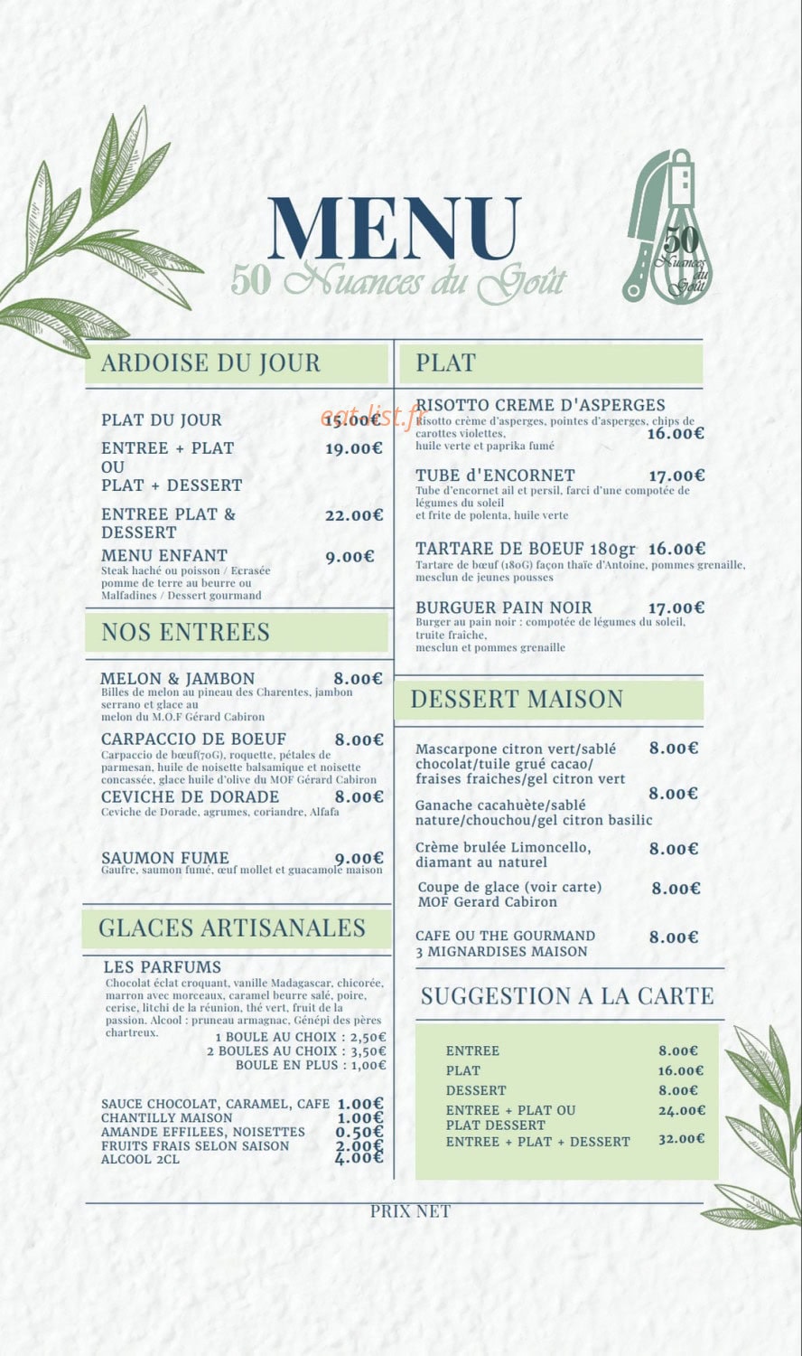 50 Nuances du Goût — carte page 1