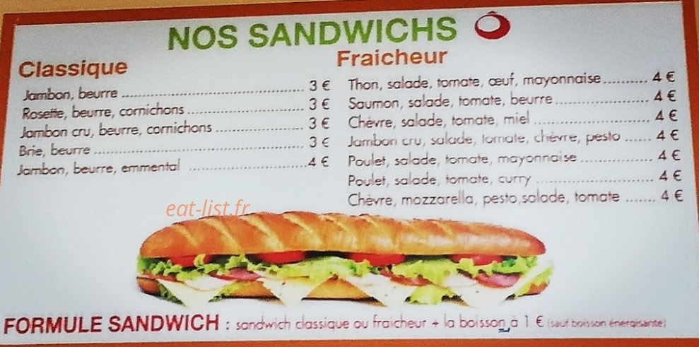 O Snack — carte page 1