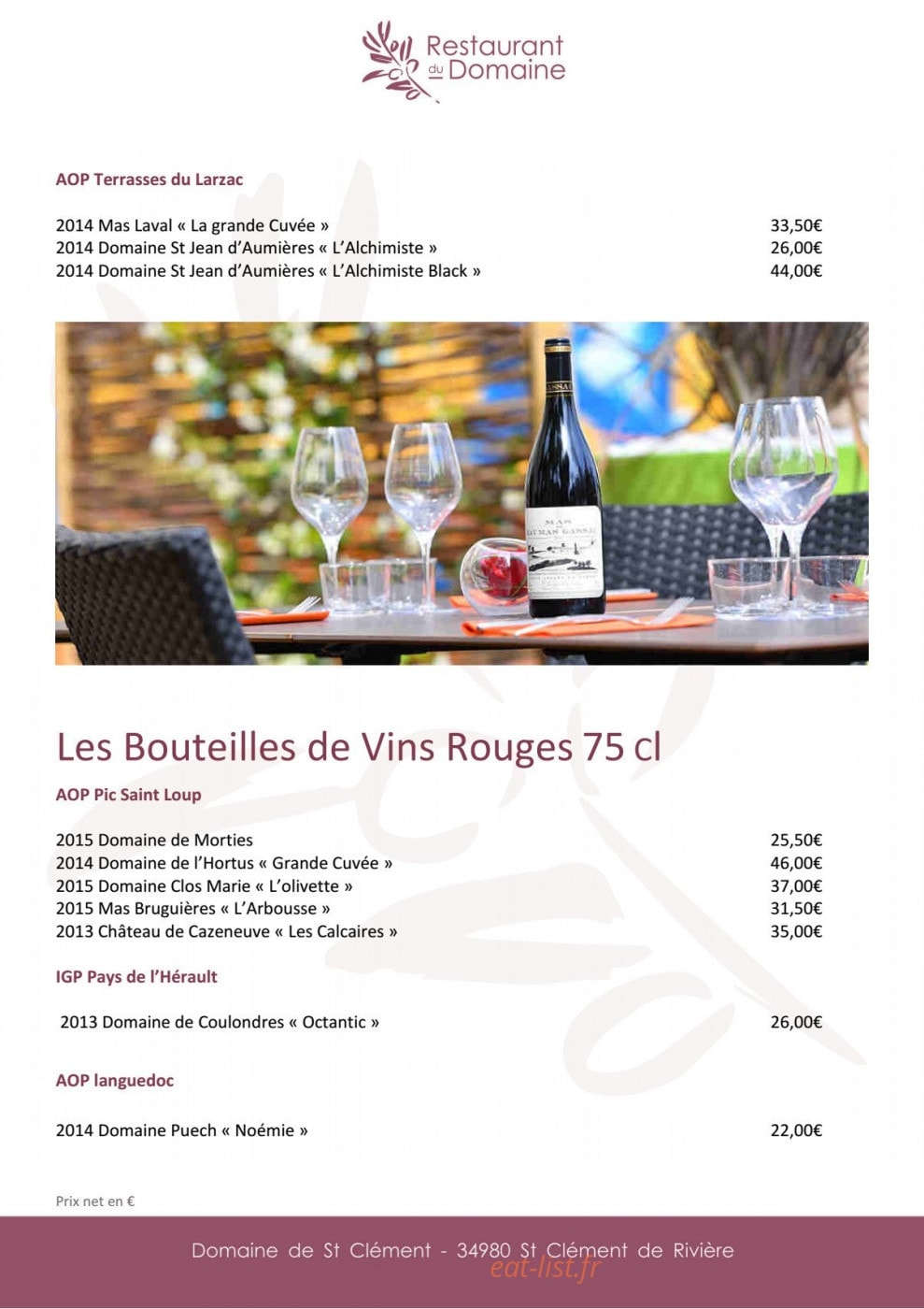 Restaurant du Domaine — carte page 7