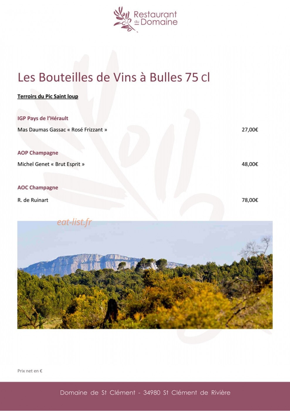 Restaurant du Domaine — carte page 8