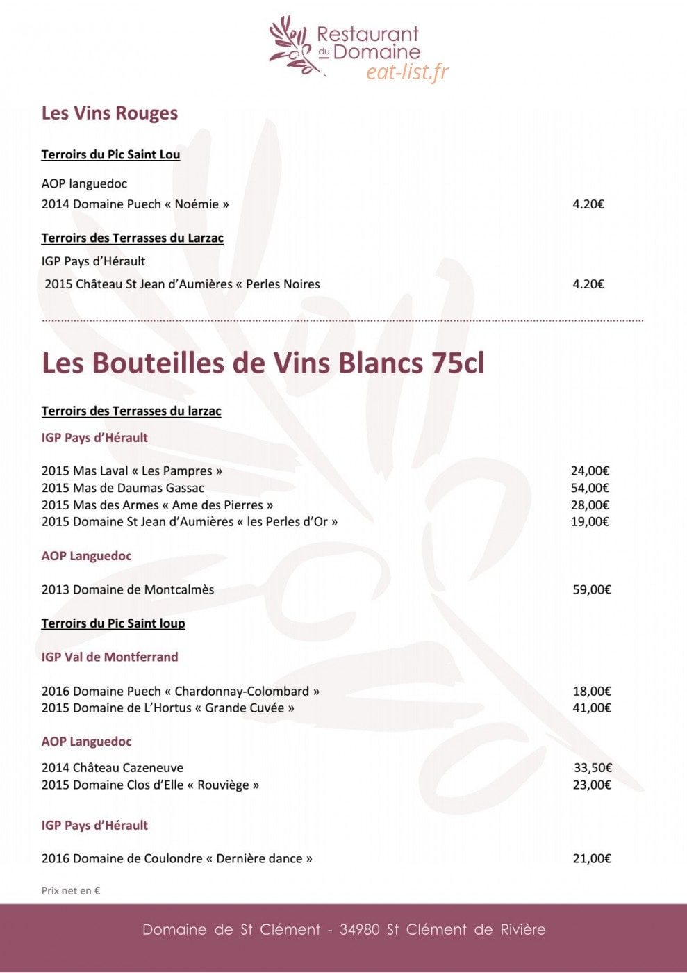 Restaurant du Domaine — carte page 5