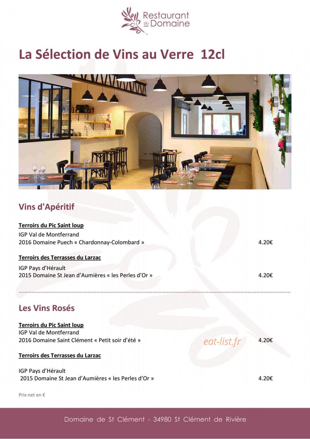 Restaurant du Domaine — carte page 4