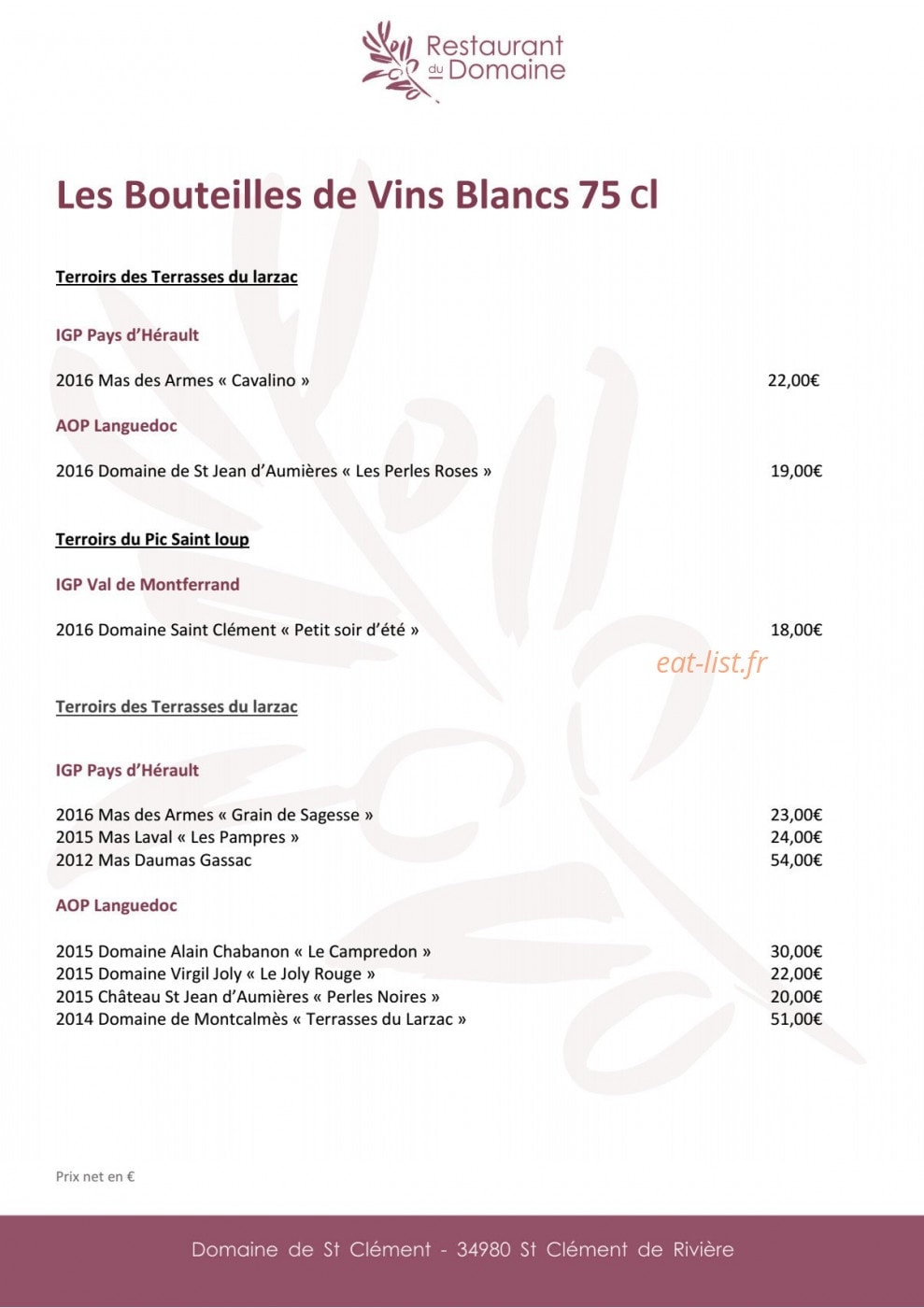 Restaurant du Domaine — carte page 6