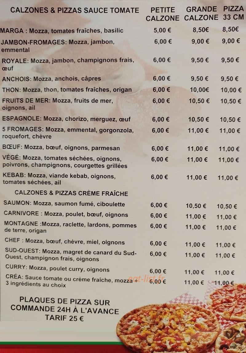Carte et menu de Calzone Avenue à Saint Gely du Fesc — Calzones et pizzas
