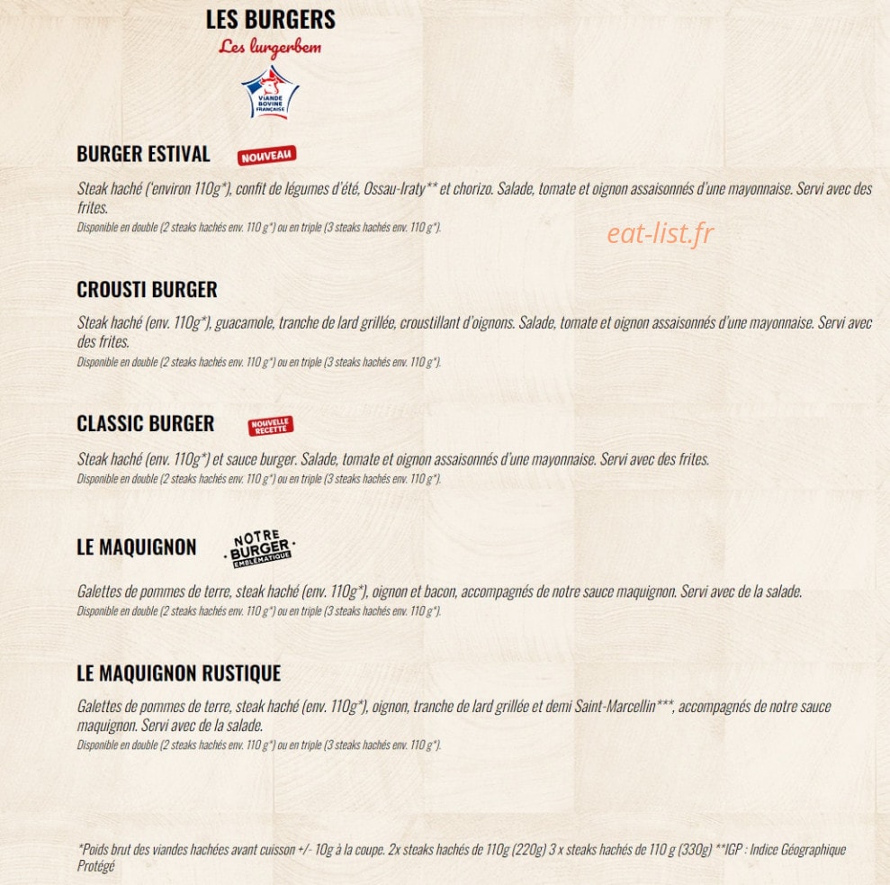 Carte et menu de La Boucherie à Saint Gely du Fesc — Les burgers