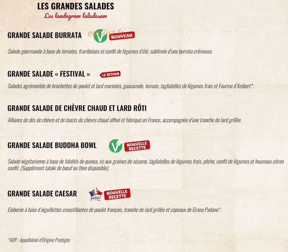 Carte et menu de La Boucherie à Saint Gely du Fesc — Les grandes salades