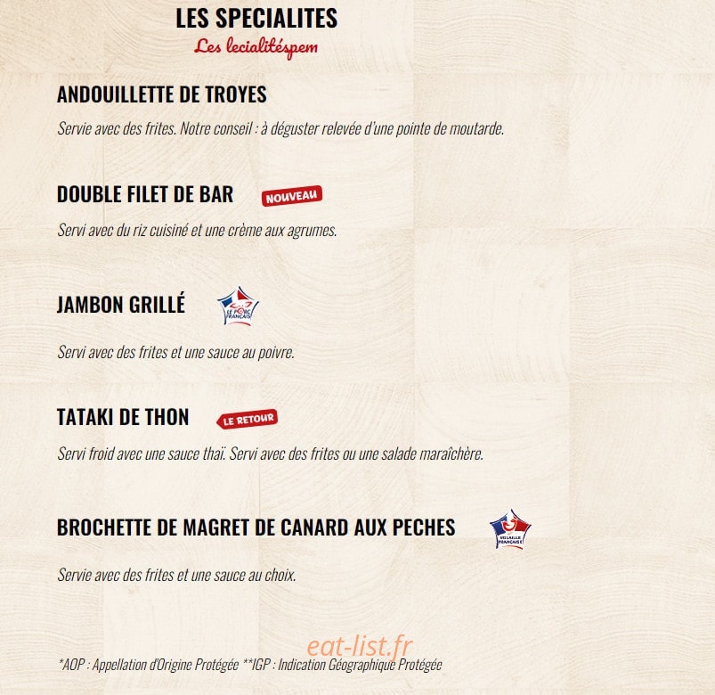 Carte et menu de La Boucherie à Saint Gely du Fesc — Les spécialités