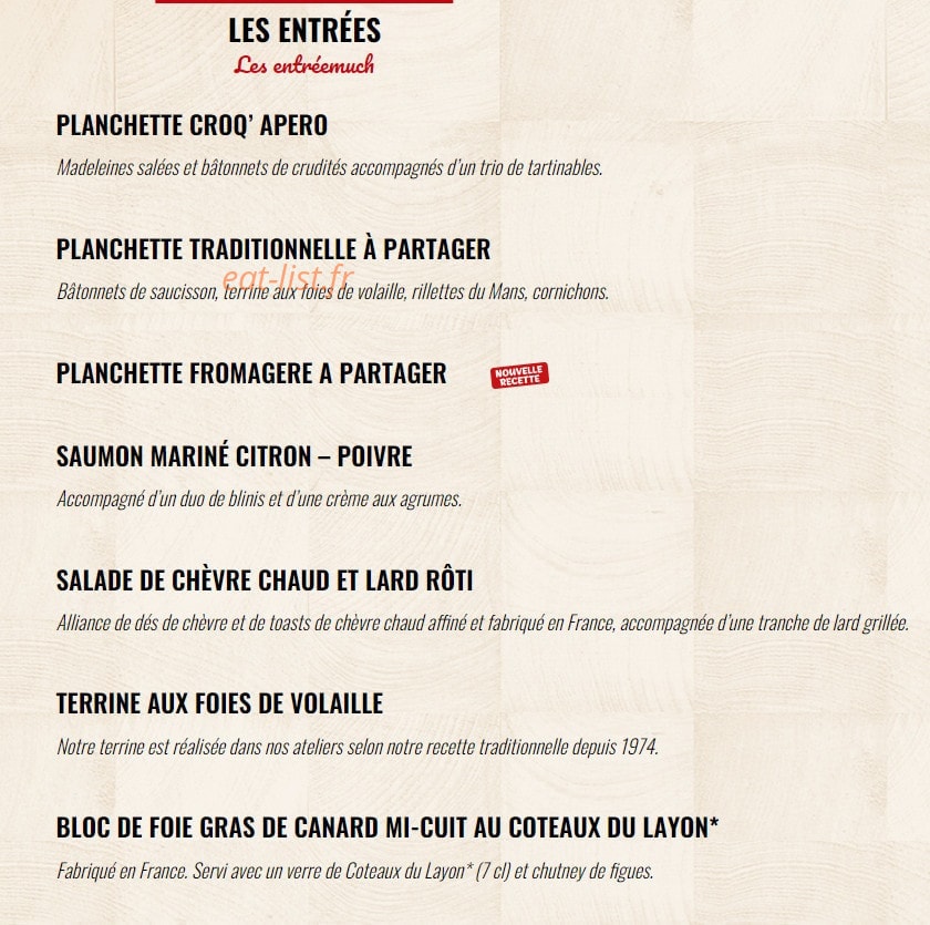 Carte et menu de La Boucherie à Saint Gely du Fesc — Les entrées