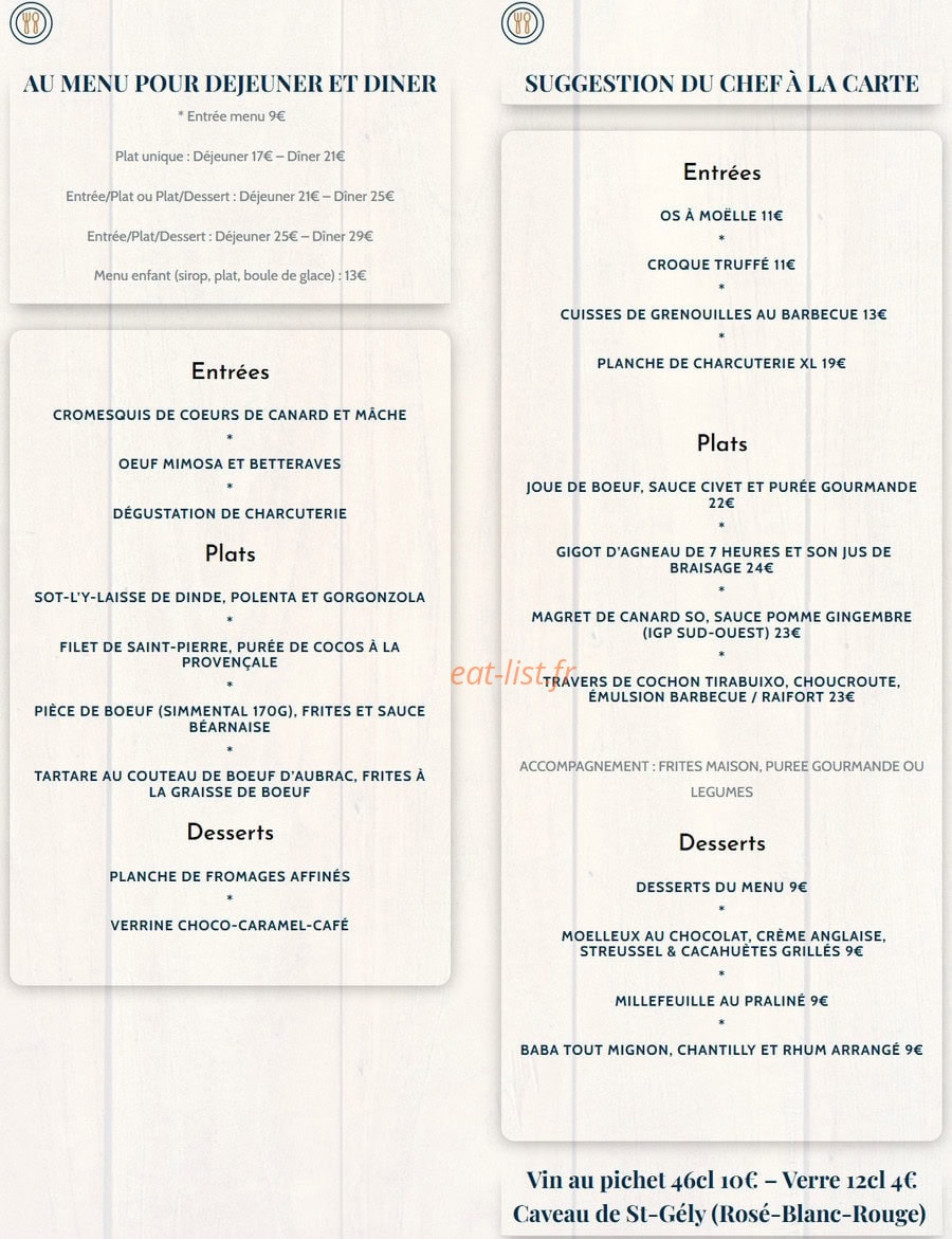 Carte et menu de La Maison Vieille France à Saint Gely du Fesc — Les menus déjeuners, diner et suggestions du chef à la carte