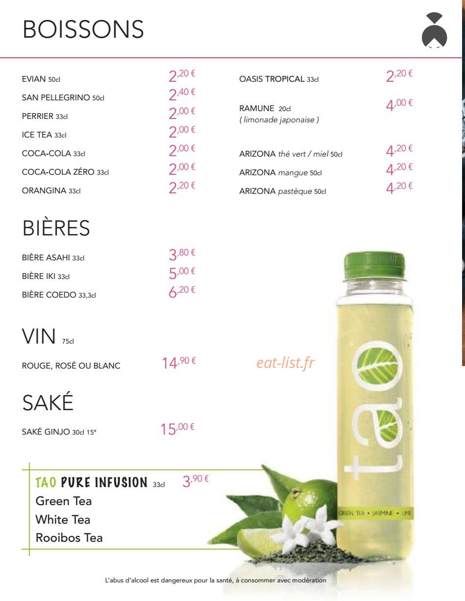 Carte et menu de Lady Sushi à Saint Gely du Fesc — Les boissons