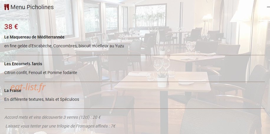 Carte et menu de Le Clos des Oliviers à Saint Gely du Fesc — Menu picholines