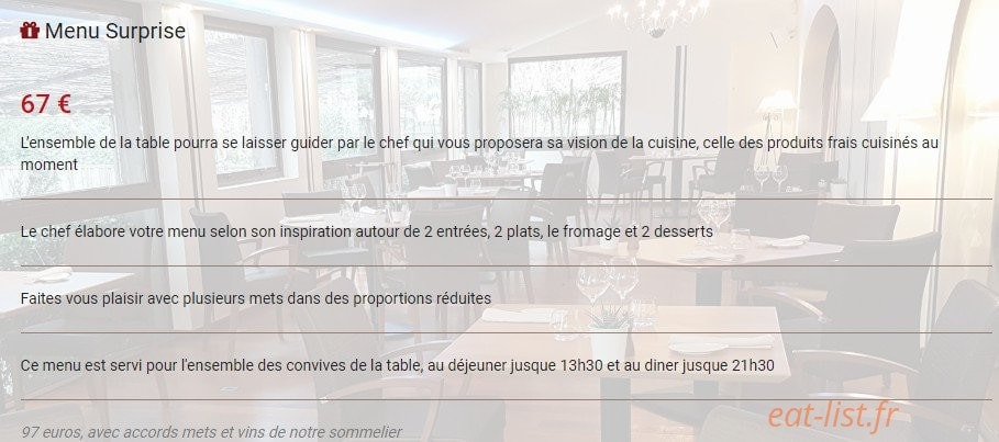 Carte et menu de Le Clos des Oliviers à Saint Gely du Fesc — Menu surprise