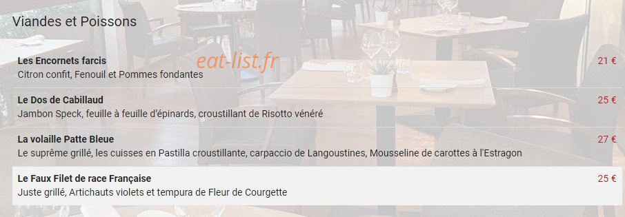 Carte et menu de Le Clos des Oliviers à Saint Gely du Fesc — Viandes et poissons