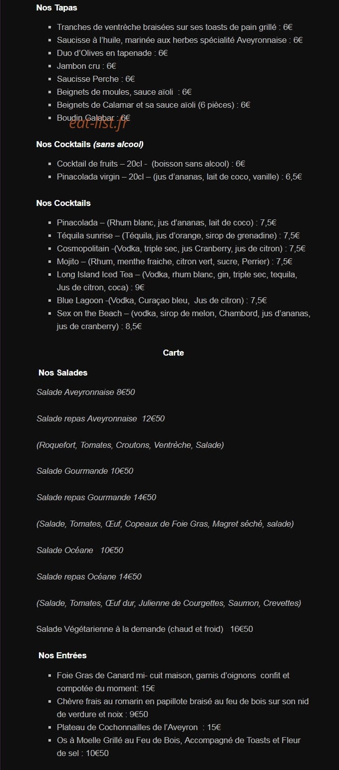 Carte et menu de Le Mélagais à Saint Gely du Fesc — Tapas, cocktails, salades,....